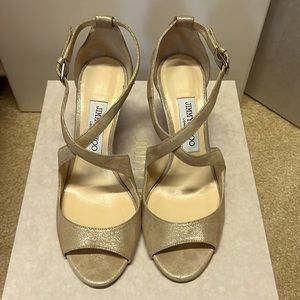 Jimmy Choo emily 85/36.5/sand/shimmer suede. Brand new.